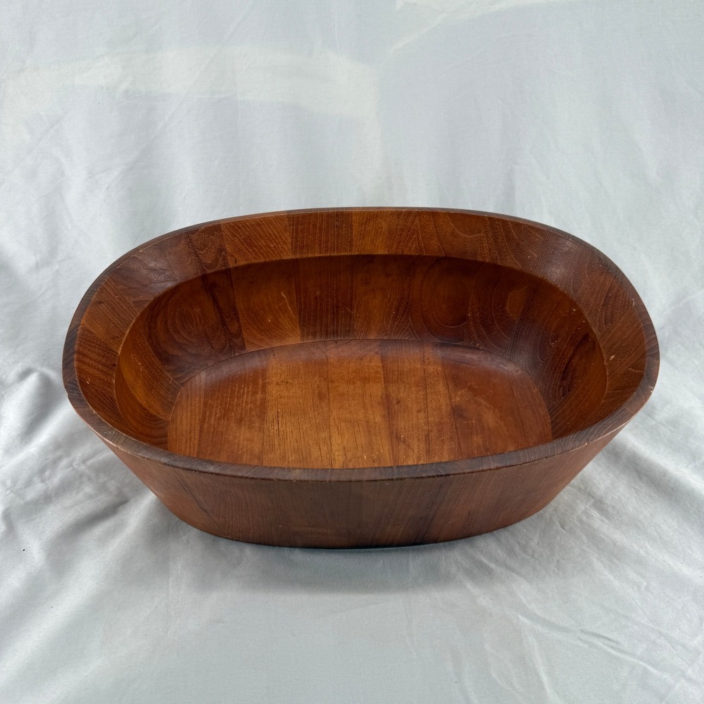 VTG Dansk Designs Denmark Teak Wood Oval Bowl 13.75" MCM Staved IHQ Brown